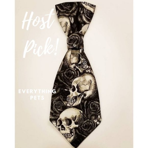 handmade Other - DOG TIE! Skulls & Roses B&W Halloween, Medium/Large Dog